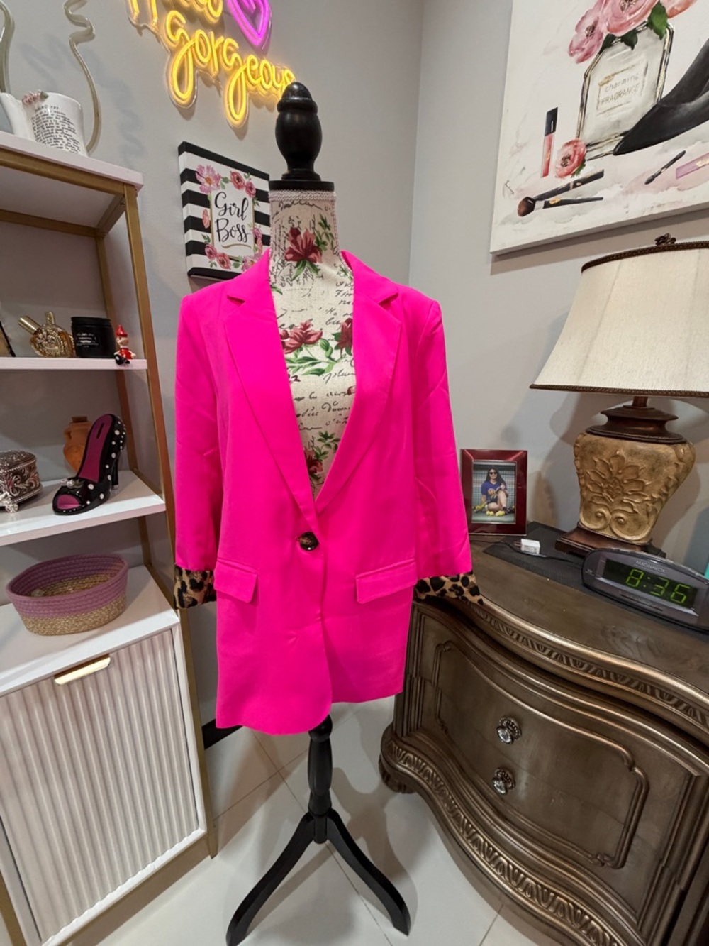 JODIFL Hot Pink Blazer with Leopard Cuff Accent - Picture 8 of 16